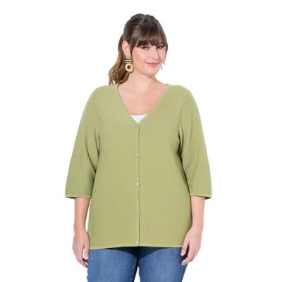 Abbildung von Ulla Popken 3/4 Sleeve Vneck Strickjacke, Damen, Größe: 50/52, Classic sage