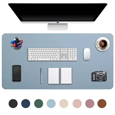 Abbildung von DOBAOJIA Erweitertes Mausepad Große Mausmat XXL Schreibtischmatte Schreibtischunterlage für Laptop/Tastatur/Maus Schreibblock, PU Leder Wasserdicht + Wildleder rutschfest 90 x 43cm (Graublau)