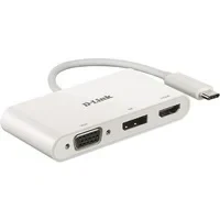 Abbildung von D Link DUB V310 Adapter USB Typ C auf HDMI, VGA und Display Port, 3 in 1, HDMI 4K 1080p, Ausgänge, kompatibel mit Windows Mac
