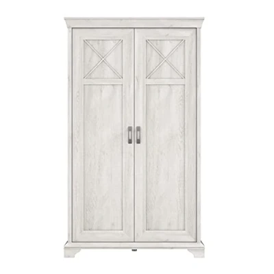 Abbildung von FORTE KASHMIR Schrank 120 130, Kleiderschrank Schlafzimmerschrank Landhausstil Drehtürenschrank 2 türig Einlegeböden und Kleiderstange, Holzdekor: Pinie Weiß, 123 cm breit x 210 hoch 66 tief