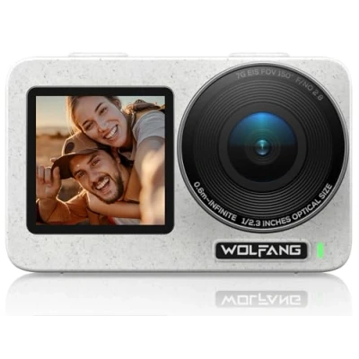 Abbildung von WOLFANG Seeker One White wasserdichte Action Kamera mit 4K60 Ultra HD Video, Dual Screen Farbdisplay, 16 Fuß Unterwasserkamera, Live Streaming, Webcam, Stabilisierung GO APE