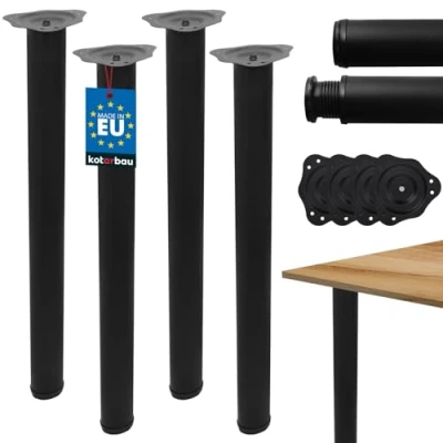 Abbildung von KOTARBAU® Tischbeine Metall schwarz 4er Set Ø 60 mm H: 71 cm Schreibtischbeine Stahl Tischfüße Tischbein 74,5 hoch Möbelfüsse Schreibtischfüsse