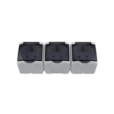 Abbildung von Aufputz Schuko Feuchtraum Steckdose IP54 mit Abdeckung Rauch Glas (3 fach)