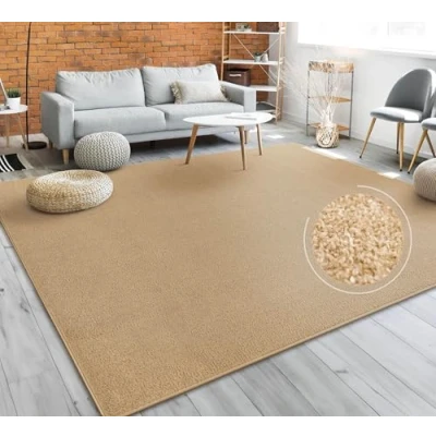 Abbildung von Teppich Wohnzimmer Schlafzimmer Esszimmer Kurzflor Moderne Optik Einfarbig Pastell, Grösse:120x170 cm, Farbe:Gold