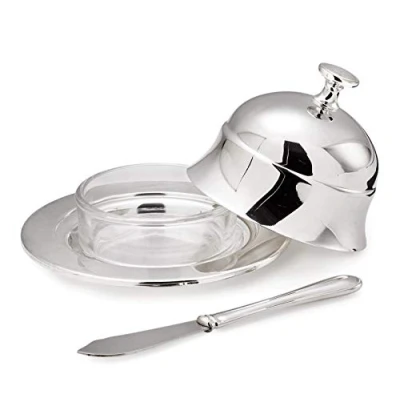 Abbildung von EDZARD Butterglocke, Kaviarschale Epe (ø 11 cm) aus Silber &amp; Glas Butterdose Buttermesser Schale für Kaviar, Dose, Box Butter mit Deckel, Aufbewahrung Deckel