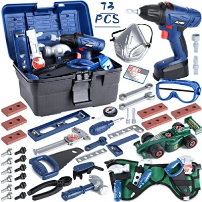 Abbildung von NCKIHRKK 73Stk Kinder Werkzeug mit Werkzeugkasten,Werkzeugkoffer,Kinder Spielzeug Set,Elektrische Bohrmaschine,Rollenspiel Lernspielzeug für Jungen und Mädchen ab 3 Jahren
