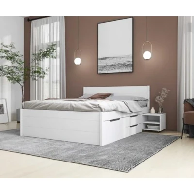 Abbildung von Inter Link Bett mit Schubladen Doppelbett 180x200 cm Kojenbett Stauraum Kiefer massivholz 4 und 2 Schubkasten Inkl Lattenrost Weiß lackiert Efetivo 180x200cm