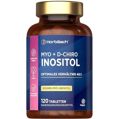 Abbildung von Myo Inositol D Chiro 40 1 Verhältnis Komplex 2000mg + 120 Vegane Tabletten Horbaach