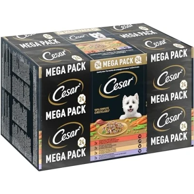 Abbildung von Cesar Megapack Landragout Hundenassfutter in der Schale 4 Varietäten im Multipack 24 x 150g