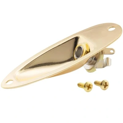 Abbildung von Musiclily Boot Gitarre Input Output Jack Plate Socket Klinkenplatte Buchse mit Schrauben für Fender Strat E Gitarre, Gold