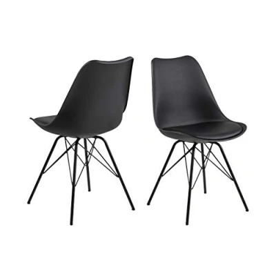 Abbildung von AC Design Furniture Emanuel Esszimmerstühle 2er Set, B: 48,5 x H: 85,5 T: 54 cm, Schwarz/Schwarz, PU/Metall, 2 Stk