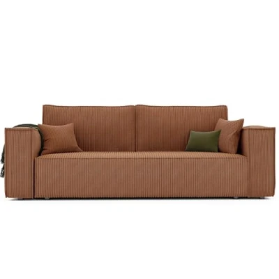 Abbildung von GREKPOL Schlafsofa mit Bettkasten 255x105 Sofa Cord Ziegelrot Schlaffunktion Couch 3 Sitzer Wohnzimmer Schlafcouch