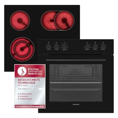 Abbildung von Telefunken Elektro Herd Set ECHS65A B2, VapClean, Einbauherdset, 65 L, Backofen &amp; Glaskeramik Kochfeld, Hot Air Shield
