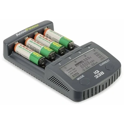 Abbildung von AccuPower IQ 338 IQ338 Rundzellen Ladegeraet NiCd, NiMH, LiIon 10340, 10350, 10440, 10500, 12500, 12650, 13, dunkelblau