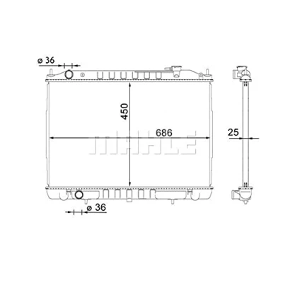 Abbildung von MAHLE ORIGINAL CR 1701 000S Kühler, Motorkühlung 686mm 450mm 25mm Kühlrippen gelötet NISSAN: NP300 Pickup