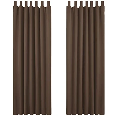 Abbildung von Deconovo Verdunklungsgardinen mit Schlaufen Thermovorhänge Blickdicht Vorhänge Schlafzimmer Kälteschutz, 290x140 cm(HöhexBreite), Braun, 2er Set
