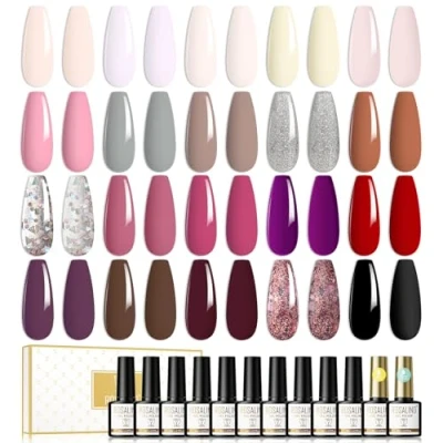Abbildung von ROSALIND UV Nagellack Set 22 Pcs Shellac Mit Top &amp; Base Coat 20 Farben LED Soak Off Nail Polish Gel Lack Glitzer Braun Rot Rosa Silber ManiküRe 8ml