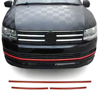 Abbildung von Kühlergrill Leisten Grillleisten kompatibel mit VW T6 2015 2019 Highline Chrom Rot 3tlg