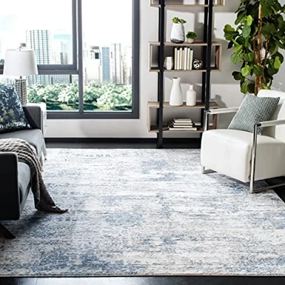Abbildung von SAFAVIEH Modern Teppich für Wohnzimmer, Esszimmer, Schlafzimmer Amelia Collection, Kurzer Flor, Elfenbein und Blau, 244 X 305 cm