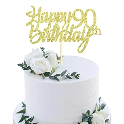 Abbildung von Sumerk 1 Stück Happy 90th Birthday Cake Topper Glitter 90.Geburtstag Tortendeko 90 Geburtstag Geburtstagskerzen für mann frauen