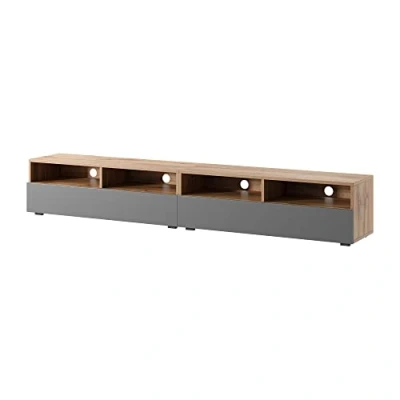 Abbildung von Selsey REDNAW TV Schrank/modernes Board für Wohnzimmer, stehend/hängend, 200 cm breit (Wotan Eiche Matt/Grau Hochglanz ohne LED)