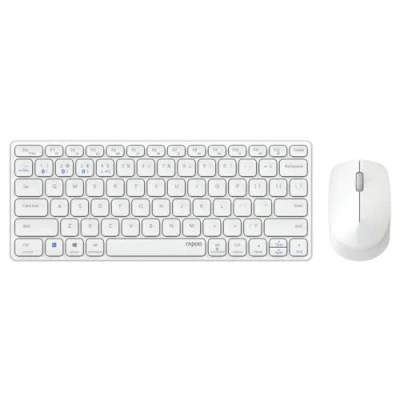 Abbildung von Rapoo Kabellose Tastatur, Multi Modus, wiederaufladbar, Blade 9600 m (Set Tastatur + Maus, wiederaufladbare AZERTY Maus 3 Tasten, Bluetooth WiFi, ideal für PC, Laptop, Mac) Weiß