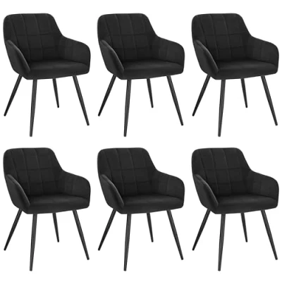 Abbildung von WOLTU 6 x Esszimmerstühle 6er Set Esszimmerstuhl Küchenstuhl Polsterstuhl Design Stuhl mit Armlehnen, Sitzfläche aus Samt, Gestell Metall, Schwarz, BH93sz