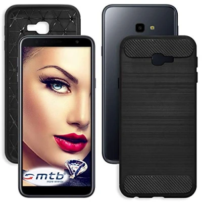 Abbildung von mtb more energy® Hülle Carbon für Samsung Galaxy J4 Plus, J4+ 2018 (SM J415, 6.0&#039;&#039;) Schwarz flexibel TPU Case Cover Tasche Schutzhülle