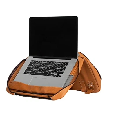 Abbildung von R GO Viva Laptoptasche, 15.6 Zoll Notebooktasche, Vollnarbenleder (LWG Zertifizierung), Integrierter Laptop Ständer, Schultergurt, Braun