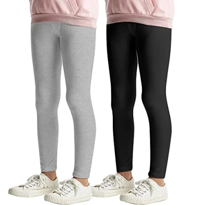 Abbildung von L&amp;K II 2er Pack Kinderleggings Basic Uni Farbe Mädchen Baby Leggins Fitness Hose Baumwolle 2708 Schwarz+Grau 128
