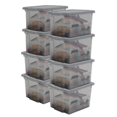 Abbildung von Iris Ohyama, Aufbewahrungsbox aus Kunststoff, 10 Liter Büro Aufbewahrungsbox, 8er Set, BPA frei, DDUSB S, Grau, stapelbar, Verschlussclips ? B29 x T24 H18,5 cm