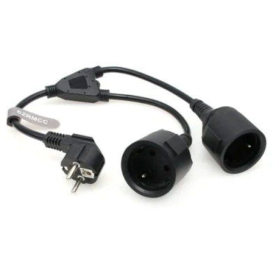 Abbildung von SZRMCC EU Europa Schuko USV PDU Y Splitter Netzkabel rechtwinklig CEE7/7 Europäischer Stecker auf europäische Buchse Verlängerungskabel 16A 250V (2X Buchse)