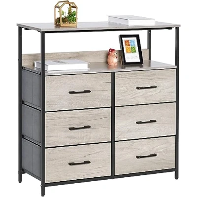 Abbildung von LYNCOHOME Kommode mit Schubladen aus Stoff, Sideboard Flur Schrank 6 Stoffschubladen und Fächern, Schubladenschrank Ordnungsmöbel für Küche Büro Bedroom