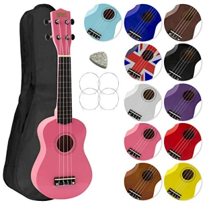 Abbildung von Mad About SU8 PK Sopran Ukulele in Rosa mit einer GRATIS Gigbag, Pick und Ersatzsaiten großartig für Schulen Anfänger