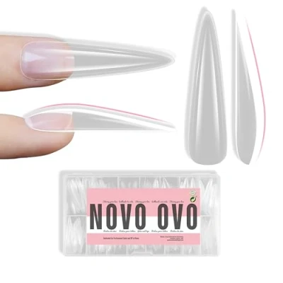 Abbildung von NOVO OVO XXL Sculpted Stiletto Nail Tip for Curved Nails, geformte Ballerina für gebogene Nägel, extra dicke lange künstliche vollständige Abdeckung x 15 Größen, 300 Stück
