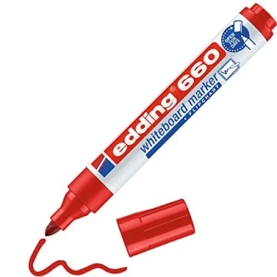 Abbildung von edding 660 marcador para pizarras blancas rojo 1 rotulador punta redonda 1,5 3 mm pizarra blanca, borrado en seco flipchart, tablón de notas recargable
