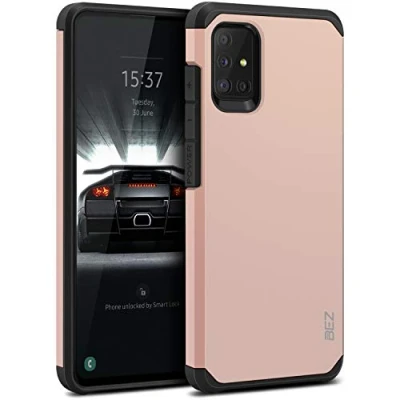 Abbildung von BEZ Hülle für Samsung Galaxy A51 Hülle, Handyhülle Tasche Stoßfestes Kompatibel A51, [Heavy Duty Serie] Outdoor Dual Layer Armor Case Handy Schutzhülle Robuste, Rosa Gold