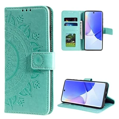 Abbildung von CoverKingz Handy Hülle kompatibel mit Huawei Nova 9 / Honor 50 Handyhülle Kartenfach Bookcover Case Tasche klappbar Motiv Mandala Grün