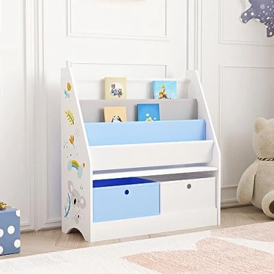 Abbildung von en.casa Bücherregal, »Neda« Kinderregal 74x71x23 cm mit Koala Motiv Weiß/Grau/Blau