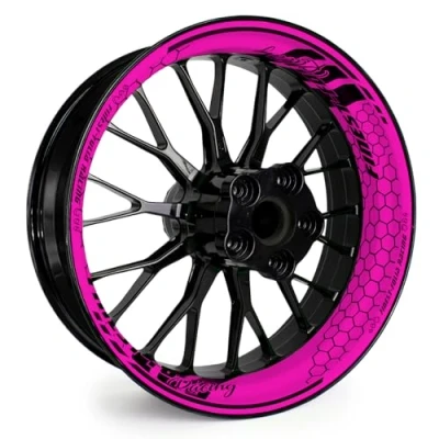 Abbildung von 4 teiliges Felgenbettaufkleber Set für 17 Zoll Felgen Komplett Dekor Folie Motorrad Felgenrandaufkleber selbstklebend wasserfest uv beständig MR021 (11 06 Neon Pink FF Racing)