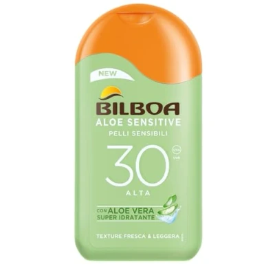 Abbildung von Bilboa Aloe Sensitive SPF 30, Sonnenmilch für empfindliche Haut, Formel mit Vera, schützt und befeuchtet 200 ml