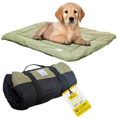 Abbildung von Wanderpfote Hundedecke für Unterwegs, 90 x 60cm Waschbar, Orthopädisch, Wasserdicht Hochwertiges Design Outdoor, Hundematte Auto (Grün, Größe L)