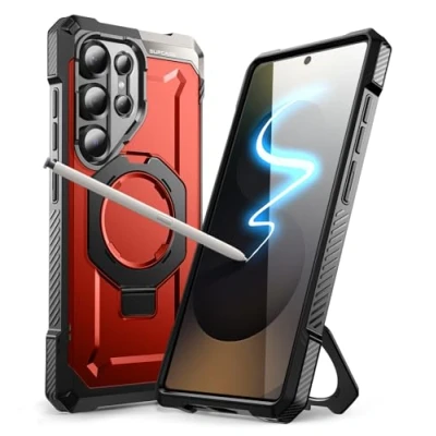 Abbildung von SupCase für Samsung Galaxy S25 Ultra Hülle mit Ständer, Slim Schutzhülle Case (Unicorn Beetle Grip) S Pen Friendlich [Kompatibel MagSafe] Magnetisch Handyhülle Backcover (Rot)