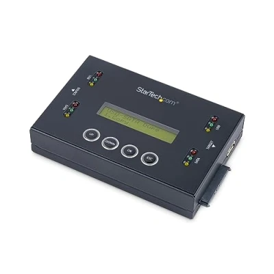 Abbildung von StarTech.com 1:1 Selbständige Festplatten Klonstation und Löscher, USB Stick SATA HDD/SSD Disk Kloner LCD Bildschirm, TAA konform, OS unabhängig (SU2DUPERA11)