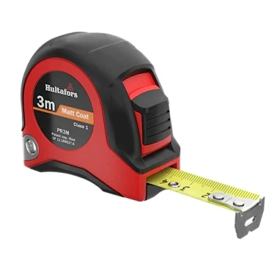 Abbildung von Maßband 3m von Hultafors I Genauigkeitsklasse Made in UK mit beweglichem Endhaken Rollmaßband Feststellfunktion und Milimeter Skala 350103