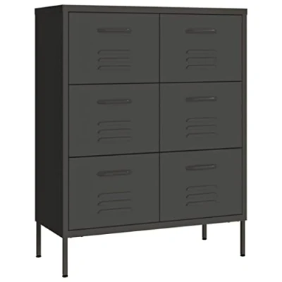 Abbildung von vidaXL Schubladenschrank mit 6 Schubladen Sideboard Kommode Anrichte Schrank Beistellschrank Mehrzweckschrank Anthrazit 80x35x101,5cm Stahl