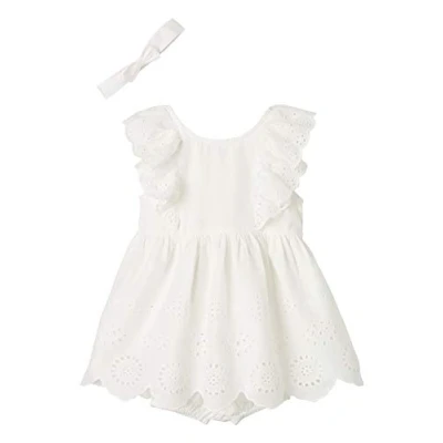 Abbildung von VERTBAUDET Zeremonie Set für Babys, Kleid, Bloomer und Haarband, elfenbeinfarben, 12 Monate