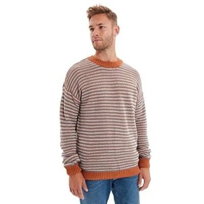 Abbildung von Trendyol Herren Regular Fit Basic Rundhals Gewebter Pullover Sweatshirt, Camel, Large