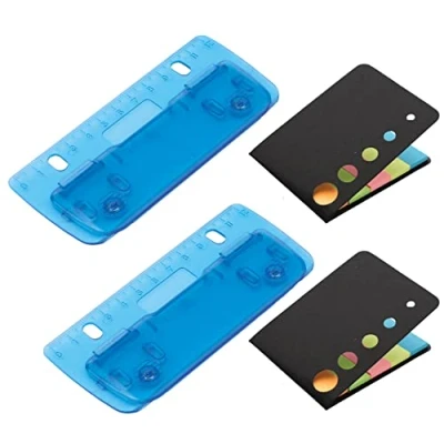 Abbildung von Set 2 Taschenlocher Mini zum Einheften, mit Haftnotizen, für 8 cm Lochung, Locher Schule Büro Haushalt, Farbe Blau