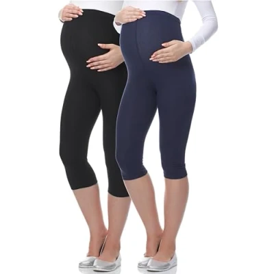 Abbildung von BE Mammy Umstandsleggings Damen 3/4 Capri Umstandhose Schwangerschafts Hosen 03 (2 tlg) aus Viskose